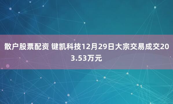 散户股票配资 键凯科技12月29日大宗交易成交203.53万元